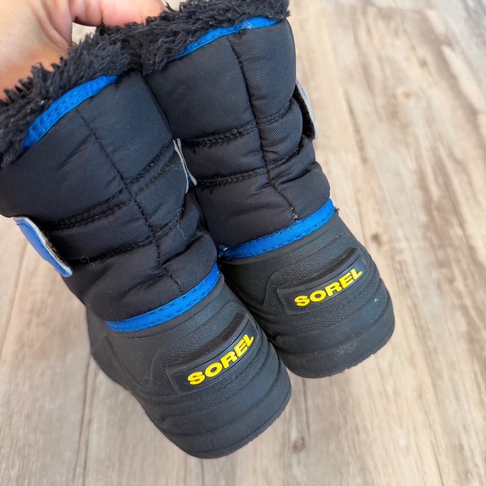 Sorel Kids Snow Commander Winter Snow Boots Black Blue Ski Snowboard Size 13 - Picture 7 of 9